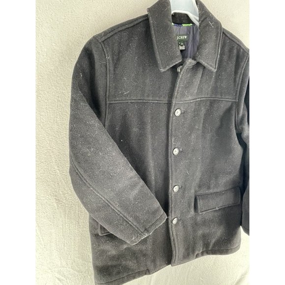 J.Crew Short Trench Over Coat Mens Medium Wool Blend Single Breast Black - Picture 7 of 12